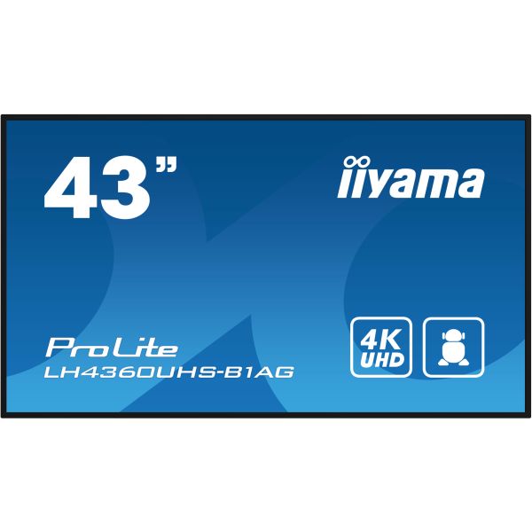 iiyama LH4360UHS-B1AG beeldkrant Digitaal A-kaart 108 cm (42.5") LED Wifi 500 cd/m² 4K Ultra HD Zwart Type processor Android 11 24/7 (LH4360UHS-B1AG)