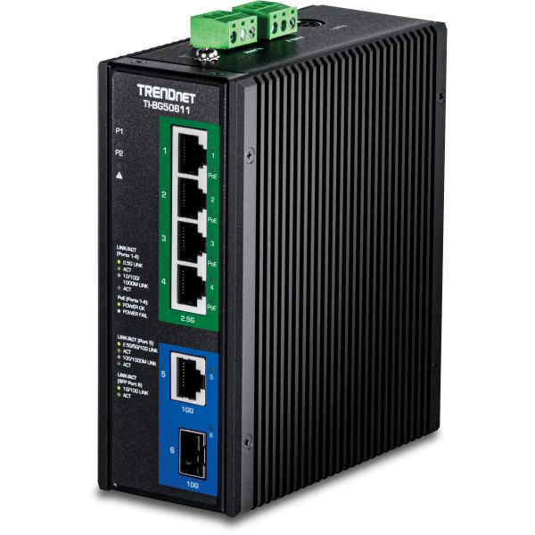 TRENDnet TI-BG50611 - Version v1.0R - Switch - industrial - 4 x 10/100/1000/2.5G (PoE++) (TI-BG50611)