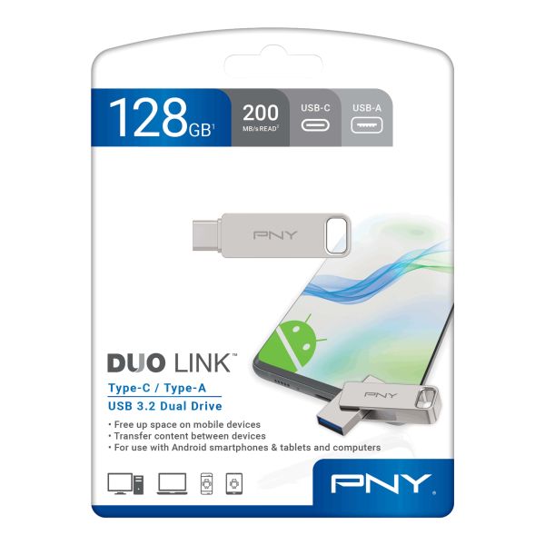PNY DUO LINK USB flash drive 128 GB USB Type-A / USB Type-C 3.2 Gen 1 (3.1 Gen 1) Roestvrijstaal (P-FDI128DULINKTYC-GE)