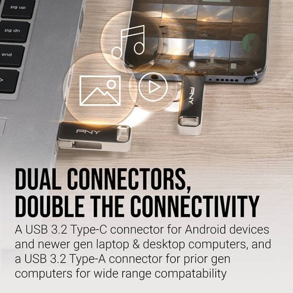 PNY DUO LINK USB flash drive 128 GB USB Type-A / USB Type-C 3.2 Gen 1 (3.1 Gen 1) Roestvrijstaal (P-FDI128DULINKTYC-GE)