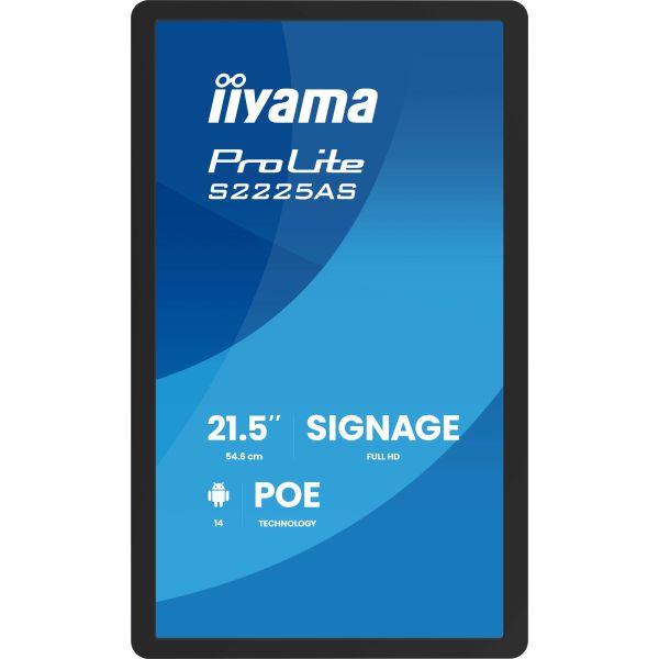 iiyama ProLite S2225AS-B1P Digitale signage flatscreen 54,6 cm (21.5") LCD Wifi 500 cd/m² Full HD Zwart Type processor Android 14 24/7 (S2225AS-B1P)