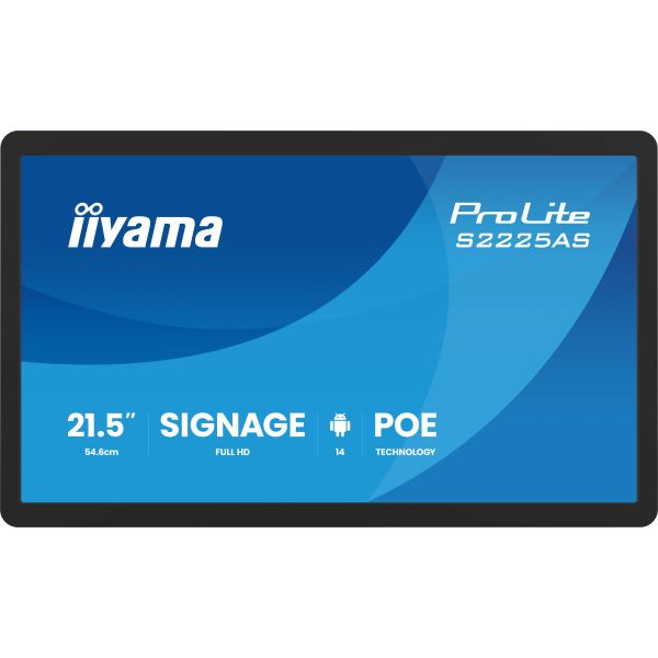 iiyama ProLite S2225AS-B1P Digitale signage flatscreen 54,6 cm (21.5") LCD Wifi 500 cd/m² Full HD Zwart Type processor Android 14 24/7 (S2225AS-B1P)