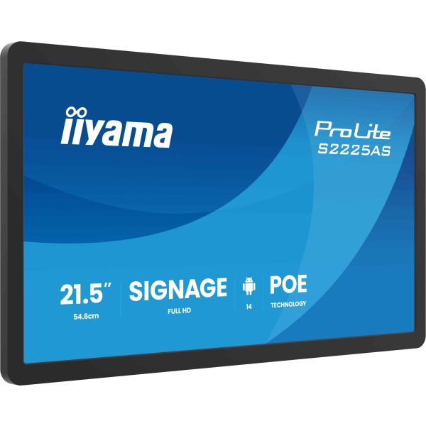 iiyama ProLite S2225AS-B1P Digitale signage flatscreen 54,6 cm (21.5") LCD Wifi 500 cd/m² Full HD Zwart Type processor Android 14 24/7 (S2225AS-B1P)