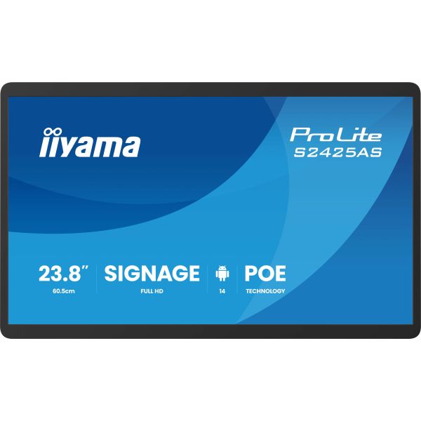 iiyama ProLite S2425AS-B1P Digitale signage flatscreen 60,5 cm (23.8") LCD Wifi 500 cd/m² Full HD Zwart Type processor Android 14 24/7 (S2425AS-B1P)