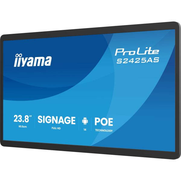 iiyama ProLite S2425AS-B1P Digitale signage flatscreen 60,5 cm (23.8") LCD Wifi 500 cd/m² Full HD Zwart Type processor Android 14 24/7 (S2425AS-B1P)