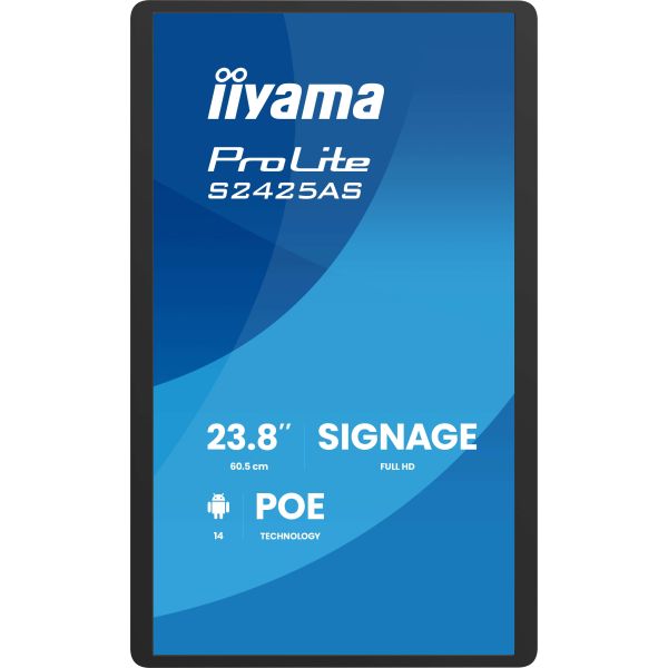 iiyama ProLite S2425AS-B1P Digitale signage flatscreen 60,5 cm (23.8") LCD Wifi 500 cd/m² Full HD Zwart Type processor Android 14 24/7 (S2425AS-B1P)