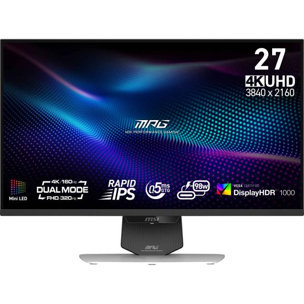 MSI MPG 274URDFWDE E16M computer monitor 68,6 cm (27") 3840 x 2160 Pixels 4K Ultra HD LED Zwart, Wit (9S6-3CF09H-021)