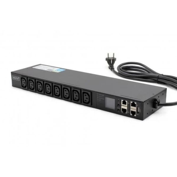 Digitus SMART PDU Power Strip 1U, IEC320 C20 16A/250V power socket, 8x C13 sockets, 16A (DN-NP2-H1-8C13-1)