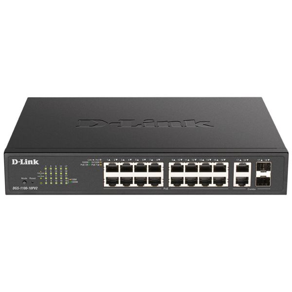 D-Link DGS-1100-18PV2 netwerk-switch Managed L2 Gigabit Ethernet (10/100/1000) Power over Ethernet (PoE) 1U Zwart (DGS-1100-18PV2)