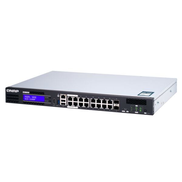 QNAP QGD-1600P Managed Gigabit Ethernet (10/100/1000) Power over Ethernet (PoE) 1U Zwart, Grijs (QGD-1600P-4G)