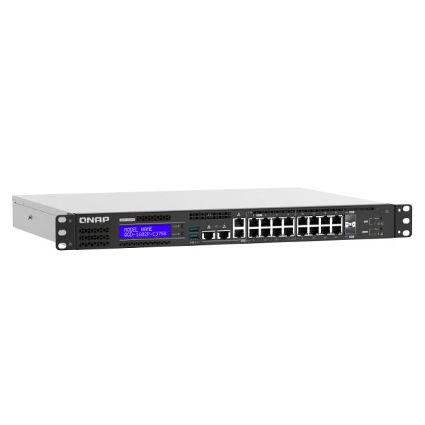 QNAP QGD-1602P Managed L2 Gigabit Ethernet (10/100/1000) Power over Ethernet (PoE) 1U Zwart, Grijs (QGD-1602P-C3558-8G)