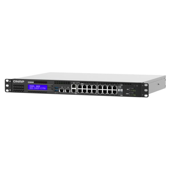 QNAP QGD-1602P Managed L2 Gigabit Ethernet (10/100/1000) Power over Ethernet (PoE) 1U Zwart, Grijs (QGD-1602P-C3558-8G)