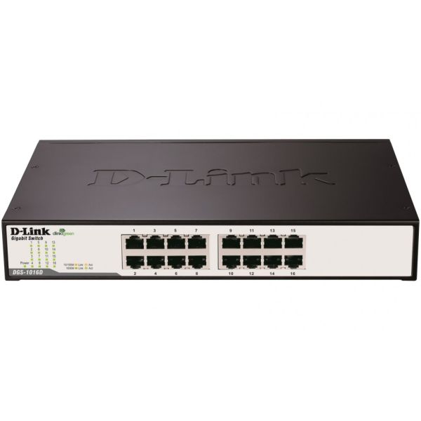 D-Link DGS-1016D network switch Unmanaged Gigabit Ethernet (10/100/1000) 1U Black, Silver (DGS-1016D)