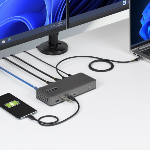 StarTech.com Dual-Monitor USB-C Docking Station, HDMI, 4K 60Hz, 100W Laptop Charging, 1GbE, Driverless, Multi-Monitor Dock voor Windows