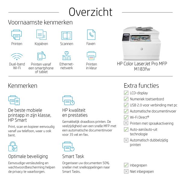HP LaserJet Pro M183fw Draadloos Multifunction Kleur Printer, Kopieerapparaat, scanner; dubbelzijdig (7KW56A)