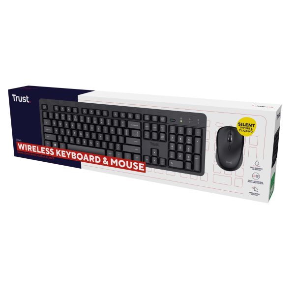 Trust Ody V2 Draadloze toetsenbord + muis set – Draadloze toetsenbord‑ en muisset – QWERTY – Zwart (25018)