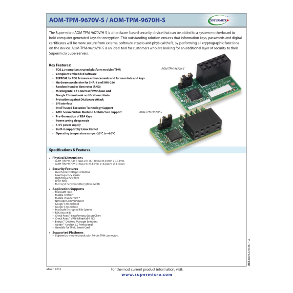 Super Micro AOM-TPM-9670H Trusted Platform Module (AOM-TPM-9670H-O)