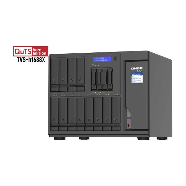 QNAP TVS-h1688X NAS Tower Intel® Xeon® W-1250 32 GB DDR4 0 TB QuTS hero Zwart (TVS-H1688X-W1250-32G)