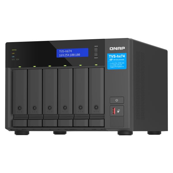 QNAP TVS-h674 NAS Tower Intel® Core™ i3 i3-12100 16 GB DDR4 0 TB QuTS hero Zwart (TVS-H674-I3-16G)