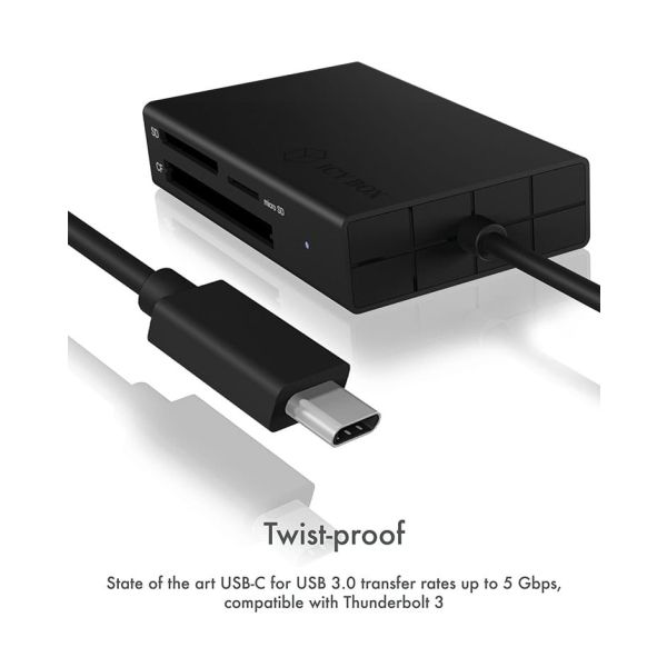 ICY BOX IB-CR401-C3 geheugenkaartlezer USB 3.2 Gen 1 (3.1 Gen 1) Type-C Zwart (IB-CR401-C3)