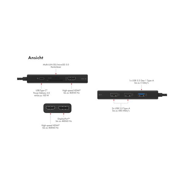 ICY BOX IB-DK4011-CPD Bedraad USB 3.2 Gen 1 (3.1 Gen 1) Type-C Zwart (IB-DK4011-CPD)