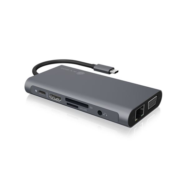 ICY BOX IB-DK4040-CPD Bedraad USB 3.2 Gen 1 (3.1 Gen 1) Type-C Antraciet, Zwart (IB-DK4040-CPD)