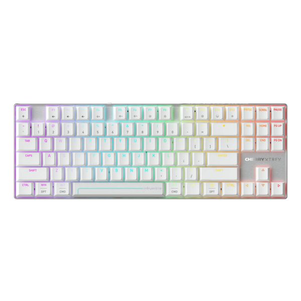 CHERRY MX 8.2 Pro TMR Wireless toetsenbord Gamen USB + RF Wireless + Bluetooth QWERTY US International Zilver, Wit (G8E-3885HACAUS-0)