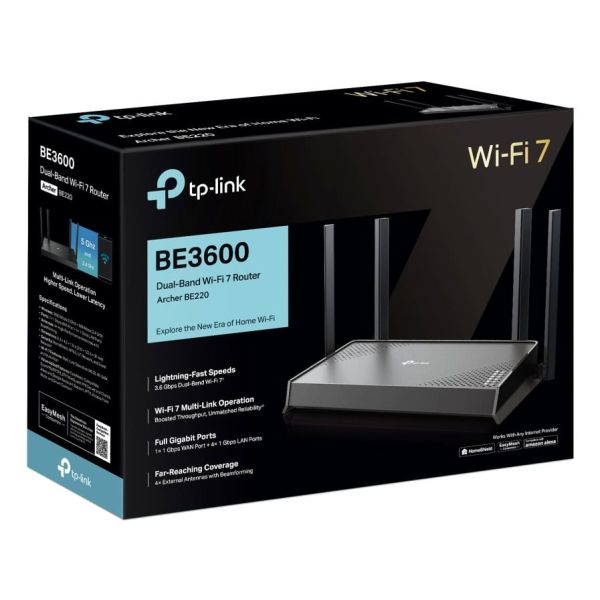 TP-Link Archer BE220 draadloze router Gigabit Ethernet Dual-band (2.4 GHz / 5 GHz) Zwart (ARCHER BE220(EU))
