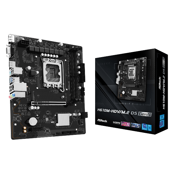 ASRock H610M-HDV/M.2+ D5 - Motherboard - micro ATX - LGA1700-Sockel - H610 Chipsatz - USB 3,2 Gen 1, USB-C 3,2 Gen 1 - Gigabit L (H610M-HDV/M.2+ D5)