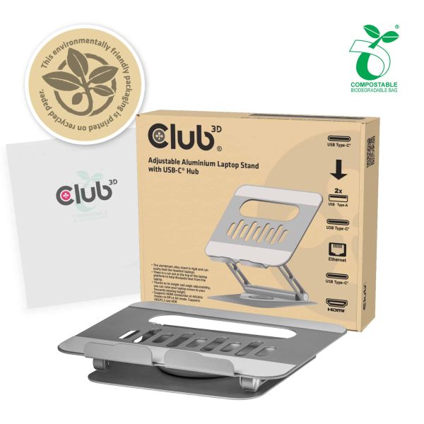 CLUB3D Verstelbare aluminium laptopstandaard met USB-C®-hub (CSV-2554)