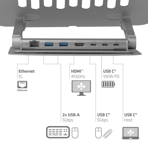 CLUB3D Verstelbare aluminium laptopstandaard met USB-C®-hub (CSV-2554)