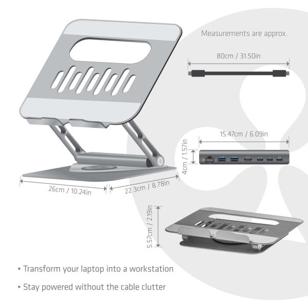 CLUB3D Verstelbare aluminium laptopstandaard met USB-C®-hub (CSV-2554)