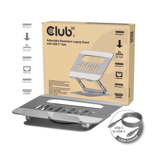 CLUB3D Verstelbare aluminium laptopstandaard met USB-C®-hub (CSV-2554)