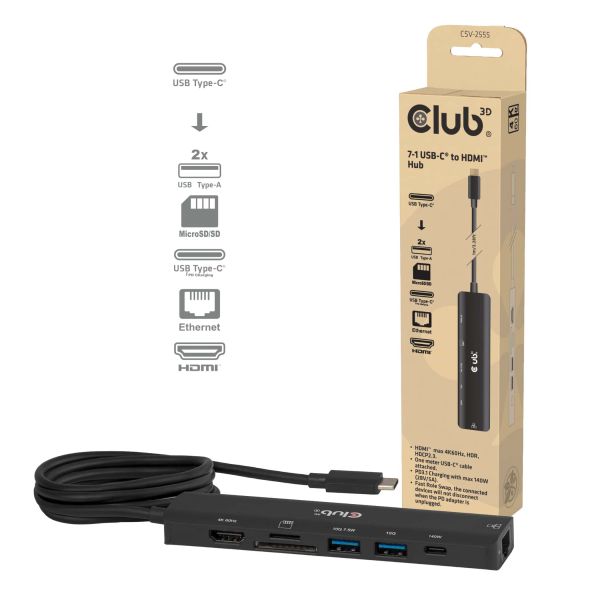 CLUB3D 7-1 USB-C® naar HDMI™-hub (CSV-2555)