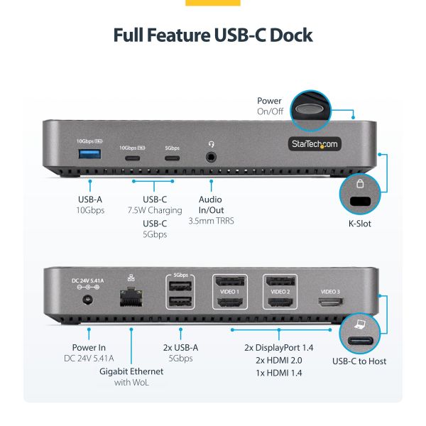 StarTech USB-C Dock 2x DP 1x HDMI 4K60 100W (199UE-USBC-DOCK)