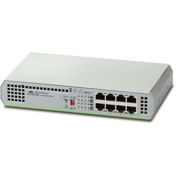 Allied Telesis GS910/8 Unmanaged Gigabit Ethernet (10/100/1000) Grijs (AT-GS910/8-10)