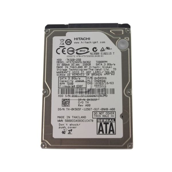 Dell Hitachi 250GB 2.5" SATA 7.2K RPM Hard Drive (K565F)