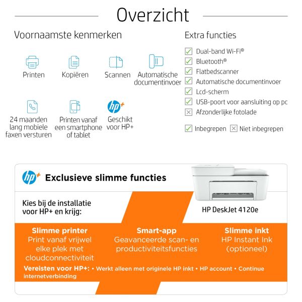 HP DeskJet 4120e Draadloos All-in-One Kleur Printer, Instant Ink; Kopieerapparaat, scanner (26Q90B#686)
