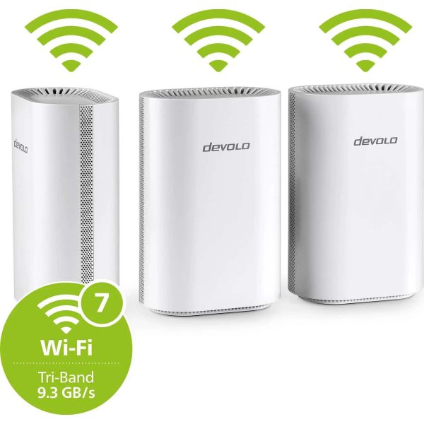 devolo WiFi 7 BE9300 Mesh System 3er Pack BE9300 Triband, 1x 2.5G WAN/LAN und 3x 1G LAN (pro Einheit) (7324)