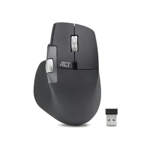 ACT Draadloze multi-connect muis Bluetooth en USB ontvanger, oplaadbaar, 4800 DPI met stille klik, snel scrolwiel en duimscrolwiel, gemaakt van gerecyclede materialen (AC5147)