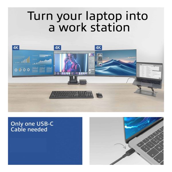 ACT Universeel USB-C Dockingstation 4K, voor 3 HDMI/DisplayPort monitoren, DisplayLink (AC7148) ACT Universeel USB-C Dockingstation 4K, voor 3 HDMI/DisplayPort monitoren, DisplayLink (AC7148)