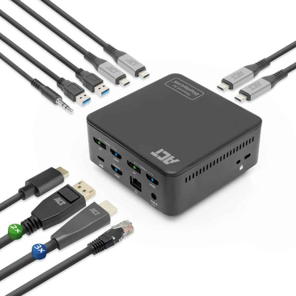 ACT Universeel USB-C Dockingstation 4K, voor 3 HDMI/DisplayPort monitoren, DisplayLink (AC7148) ACT Universeel USB-C Dockingstation 4K, voor 3 HDMI/DisplayPort monitoren, DisplayLink (AC7148)