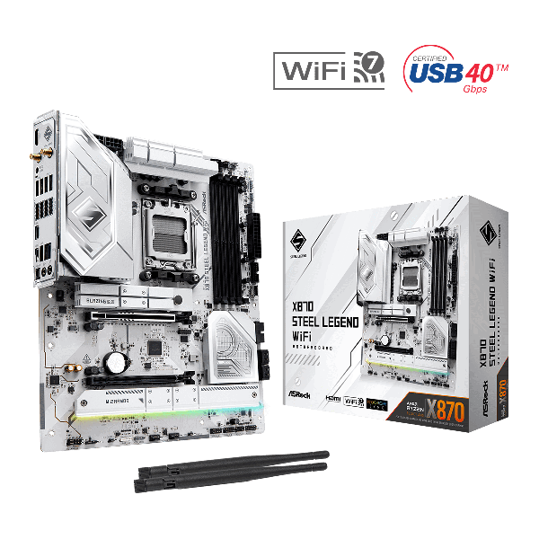 ASRock MB Sc AM5 X870 STEEL LEGEND WIFI - AMD X870 - 4xDDR5 - 1xHDMI - 2xThunderbolt - WI-FI (X870STEELLEGENDWIFI)