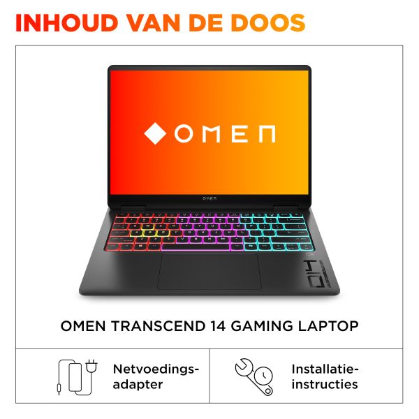HP OMEN Transcend 14-fb1070nd Intel Core Ultra 9 285H Laptop 35,6 cm (14") 3K 32 GB LPDDR5x-SDRAM 1 TB SSD NVIDIA GeForce RTX 5070 Wi-Fi 7 (802.11be) Windows 11 Home AI PC Zwart (C35M3EA#ABH) HP OMEN Transcend 14-fb1070nd Intel Core Ultra 9 285H Laptop 35,6 cm (14") 3K 32 GB LPDDR5x-SDRAM 1 TB SSD NVIDIA GeForce RTX 5070 Wi-Fi 7 (802.11be) Windows 11 Home AI PC Zwart (C35M3EA#ABH)