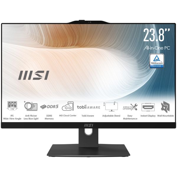 MSI Modern AM242P 1M-1225EU Intel Core 3 100U 60,5 cm (23.8") 1920 x 1080 Pixels Alles-in-één-pc 8 GB DDR5-SDRAM 256 GB SSD Windows 11 Pro Wi-Fi 6E (802.11ax) Zwart (MODERN AM242P 1M-1225EU)