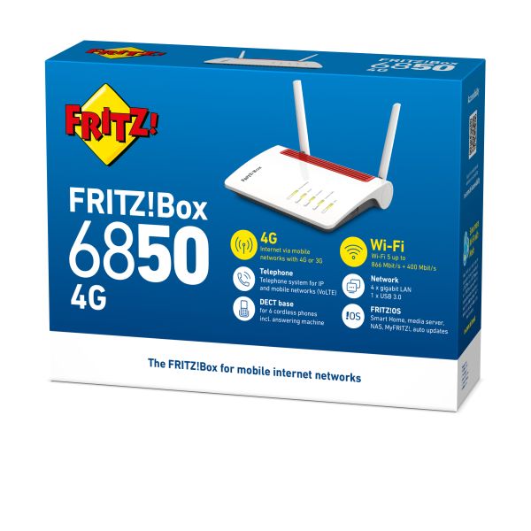 Box FRITZ! 6850 4G International draadloze router Gigabit Ethernet Dual-band (2.4 GHz / 5 GHz) Wit (20003085)