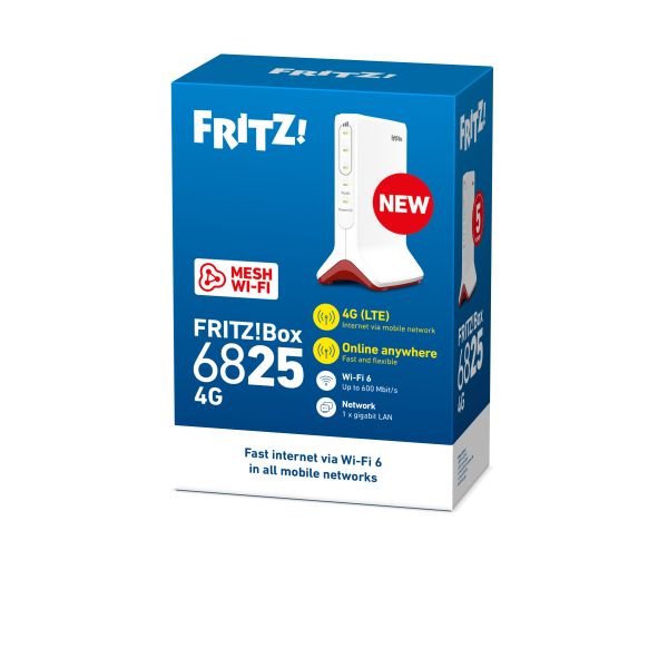 Box FRITZ! 6825 4G International draadloze router Gigabit Ethernet Single-band (2.4 GHz) Wit (20003159) Box FRITZ! 6825 4G International draadloze router Gigabit Ethernet Single-band (2.4 GHz) Wit (20003159)