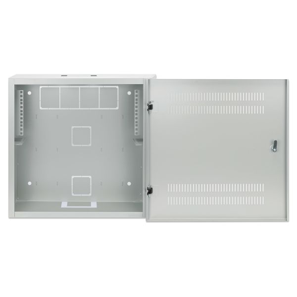 Intellinet Low-profile 19" wandkast met 4U horizontale en 2U verticale rails, slanke ruimtebesparende behuizing met slechts 170 mm diepte, ideaal voor AV/multimedia/surveillance, gemonteerd, grijs RAL 7035 (713641)