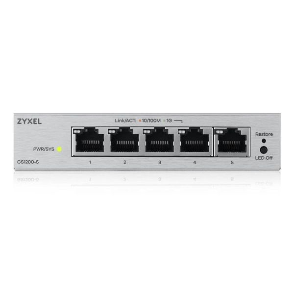Zyxel GS1200-5V3 Managed L2 Gigabit Ethernet (10/100/1000) Desktop Grijs (GS1200-5V3-EU0101F1F)