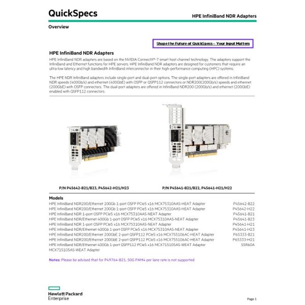 HPE InfiniBand NDR200/ENET 200Gb 1-port (P45642-H23)